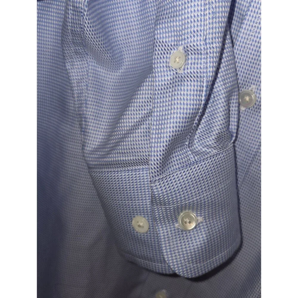 Banana Republic Men's True Slim Fit Dress Shirt, Blue Gingham Cotton, Large